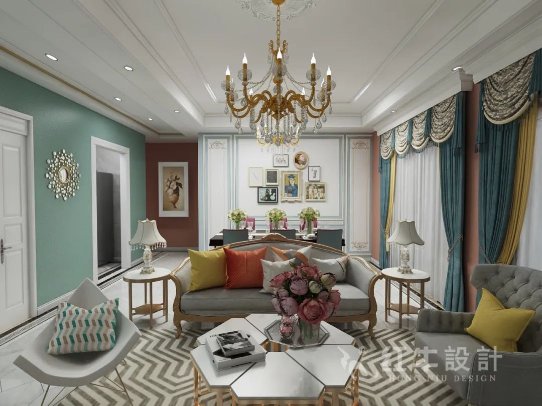 魏利利_紅牛設(shè)計--保利金地貝克灣125㎡美式風(fēng)格05效果圖欣賞_客餐廳