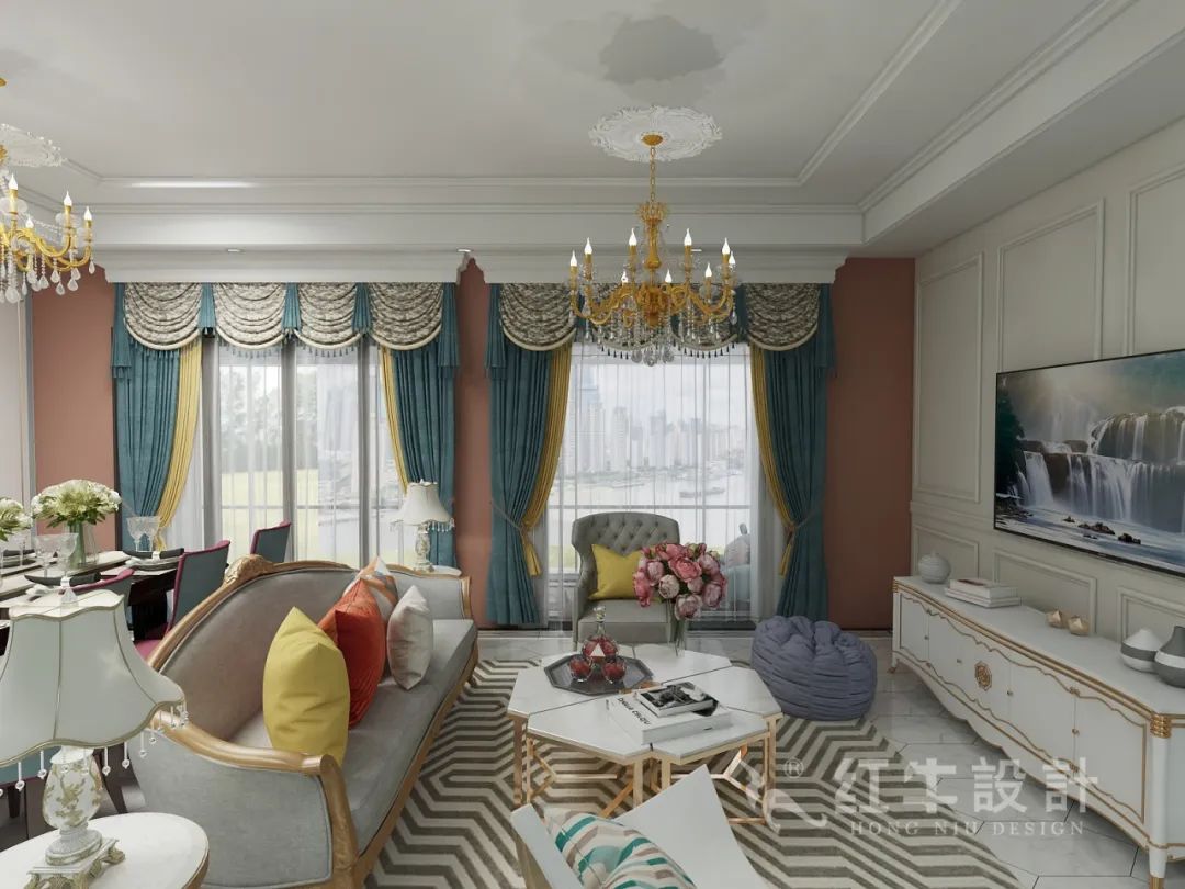 魏利利_紅牛設(shè)計--保利金地貝克灣125㎡美式風(fēng)格06效果圖欣賞_客餐廳