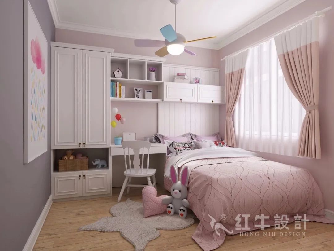 魏利利_紅牛設(shè)計--保利金地貝克灣125㎡美式風(fēng)格09效果圖欣賞_臥室_女兒房