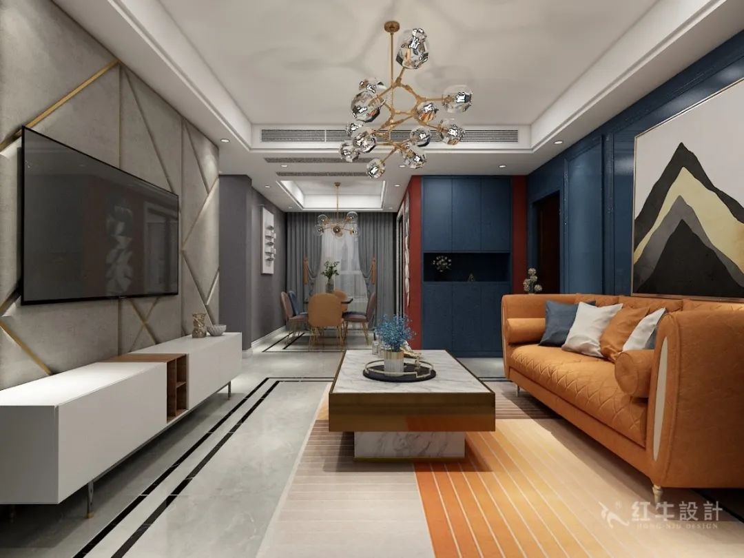 張智猿_紅牛設(shè)計--電建洺悅府105㎡輕奢混搭05效果圖欣賞_客廳