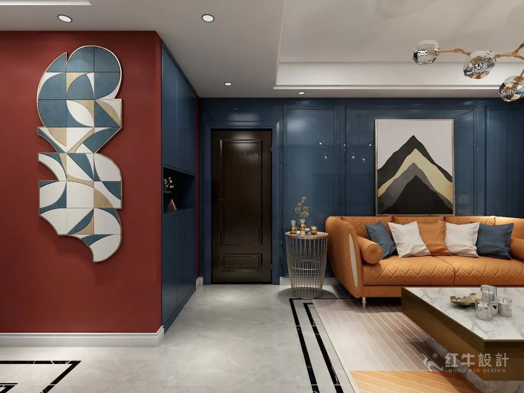 張智猿_紅牛設(shè)計--電建洺悅府105㎡輕奢混搭07效果圖欣賞_客廳