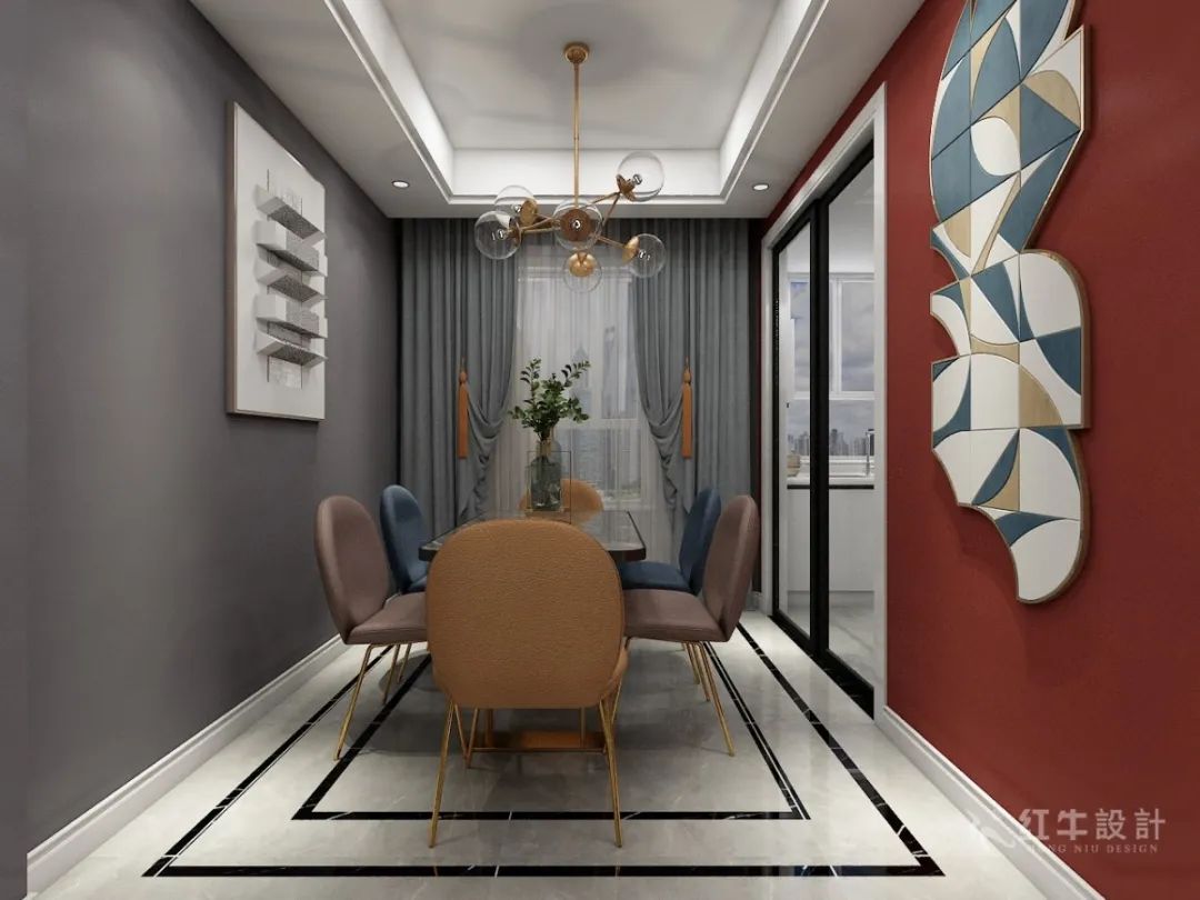 張智猿_紅牛設(shè)計--電建洺悅府105㎡輕奢混搭08效果圖欣賞_餐廳