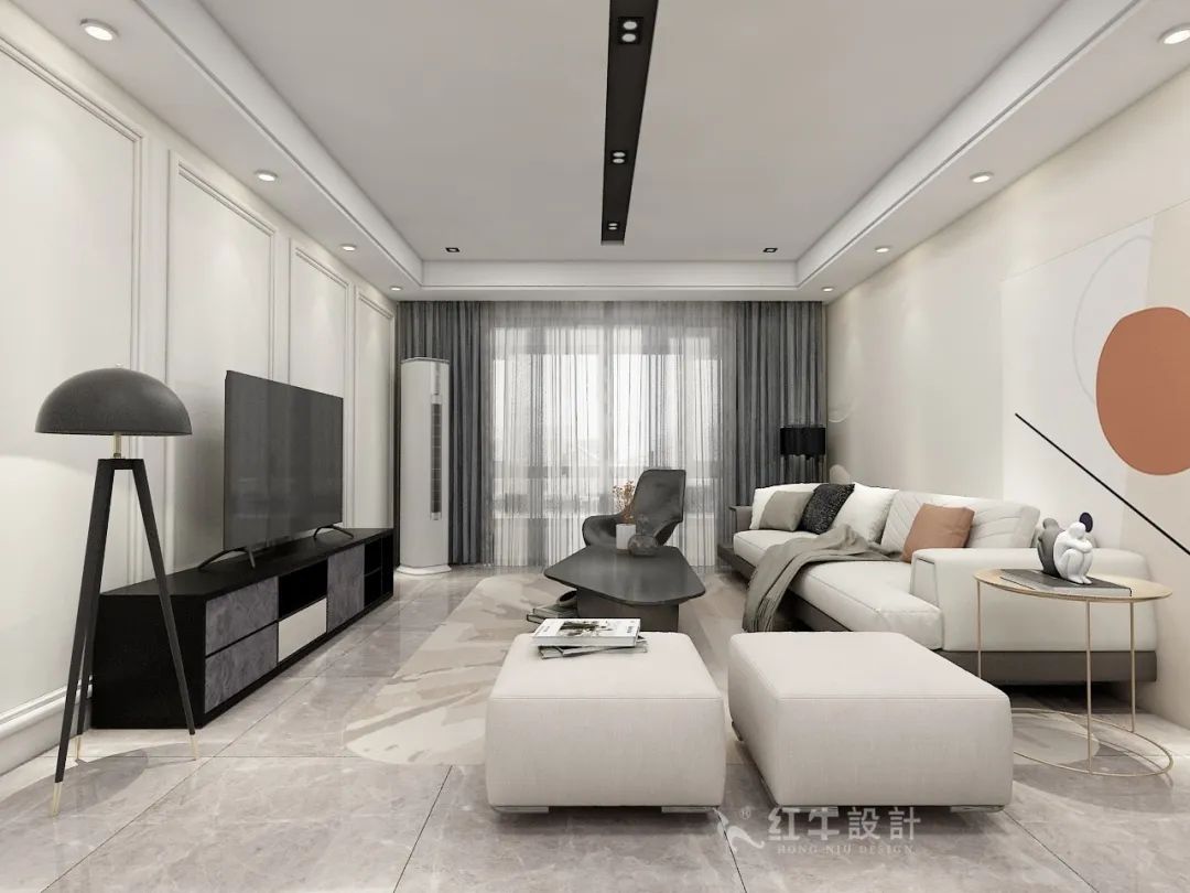 仇美蓉_紅牛設(shè)計(jì)--大名城 · 紫金九號128㎡現(xiàn)代簡約06效果圖欣賞_客廳