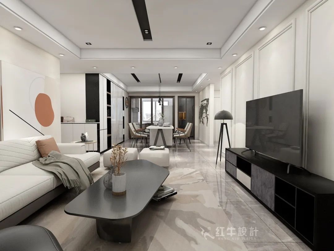 仇美蓉_紅牛設(shè)計(jì)--大名城 · 紫金九號128㎡現(xiàn)代簡約07效果圖欣賞_客餐廳