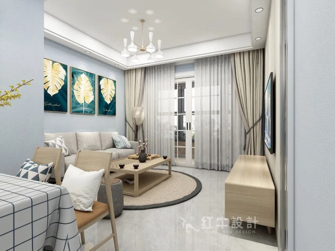 孟憲濤_紅牛設計--中垠紫金官邸109㎡（D戶型）現(xiàn)代北歐04效果圖欣賞_客廳