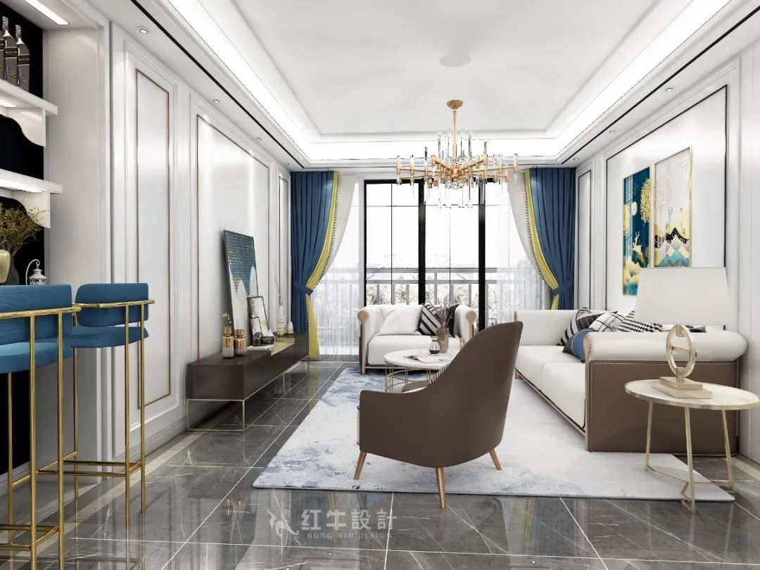 顧娟_紅牛設(shè)計--中垠紫金官邸137㎡（F戶型）輕奢風(fēng)格04效果圖欣賞_客廳