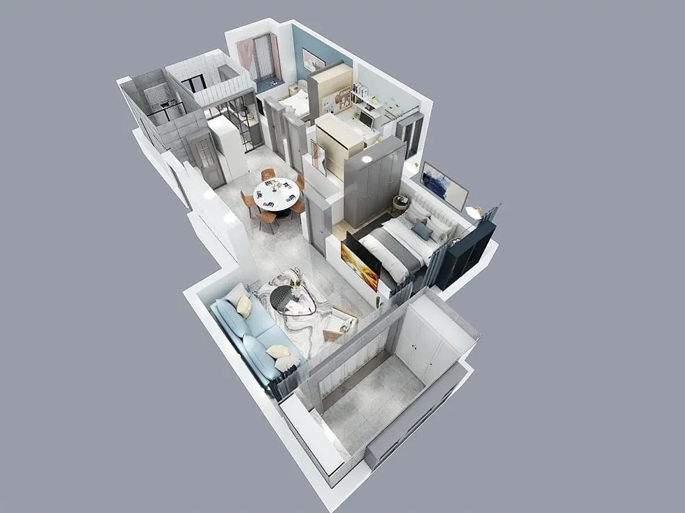 朱明琪_禧和苑89㎡北歐風(fēng)格--經(jīng)典小三房設(shè)計04戶型圖_立體設(shè)計圖