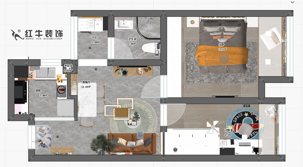 熊皓宇_齊修南苑1-1-1305-60㎡-現(xiàn)代風格00彩平圖