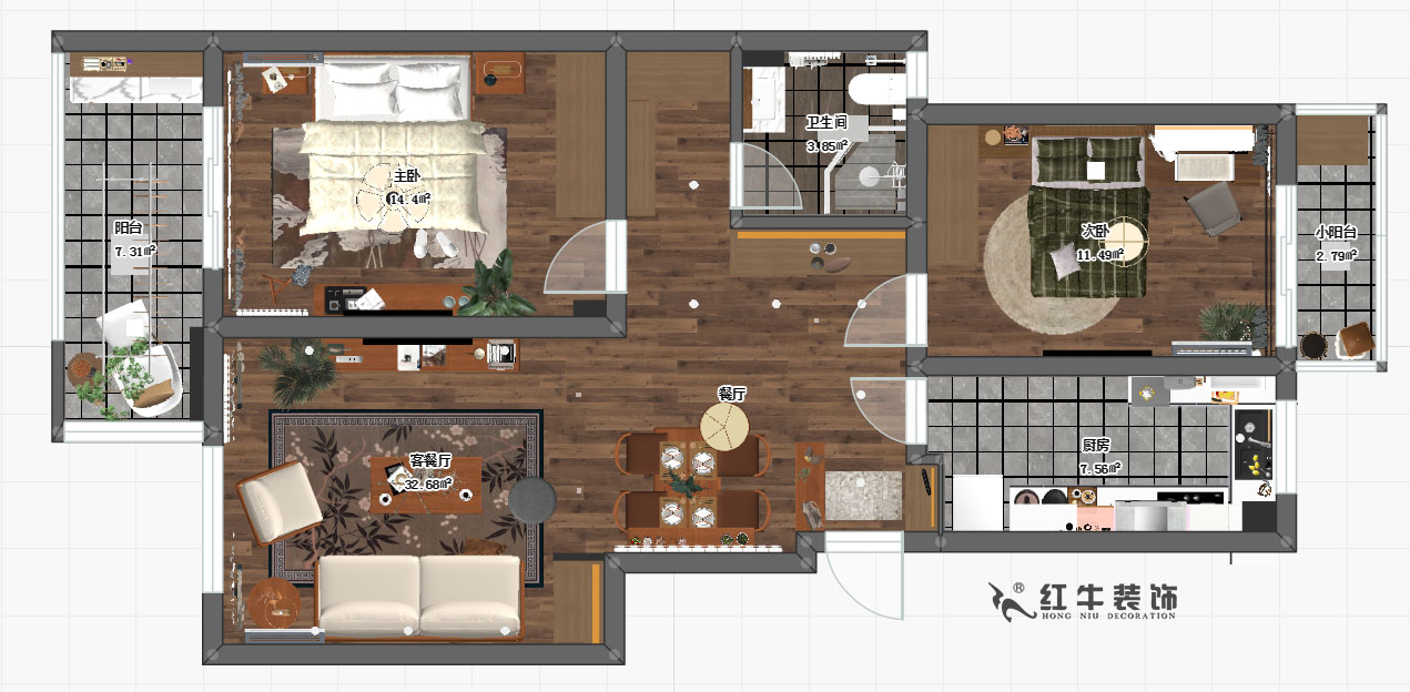 劉小勇_東郊美樹苑6-202-100㎡-現(xiàn)代簡約風(fēng)格_2室1衛(wèi)_成品家￥15萬00彩平圖