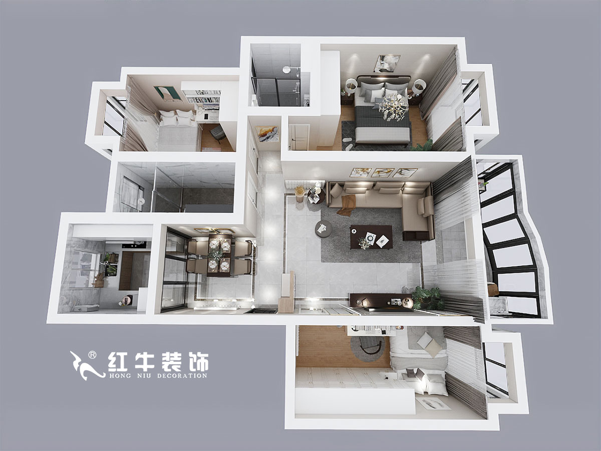 吳波_黃埔鑫園13-505-116㎡-現代風格_3室2廳2衛(wèi)_定制家￥162554→00鳥瞰圖