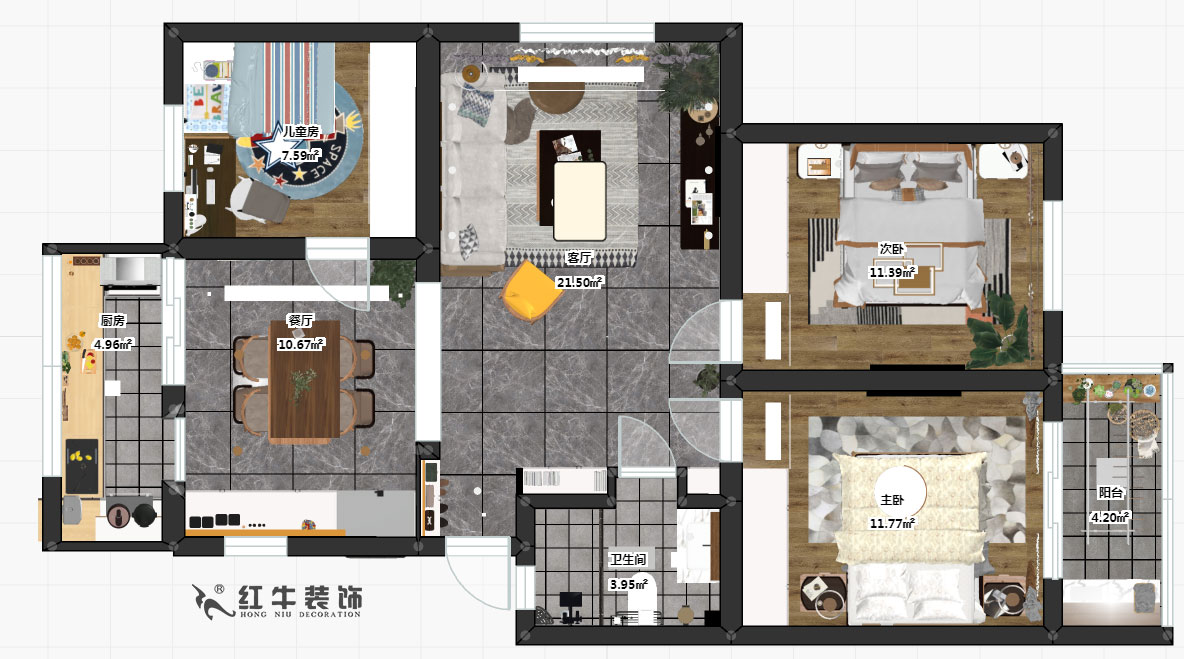 魏明花_南農大72-101-95㎡-北歐風格_3室2廳1衛(wèi)_成品家￥142000_全包14萬00彩平圖