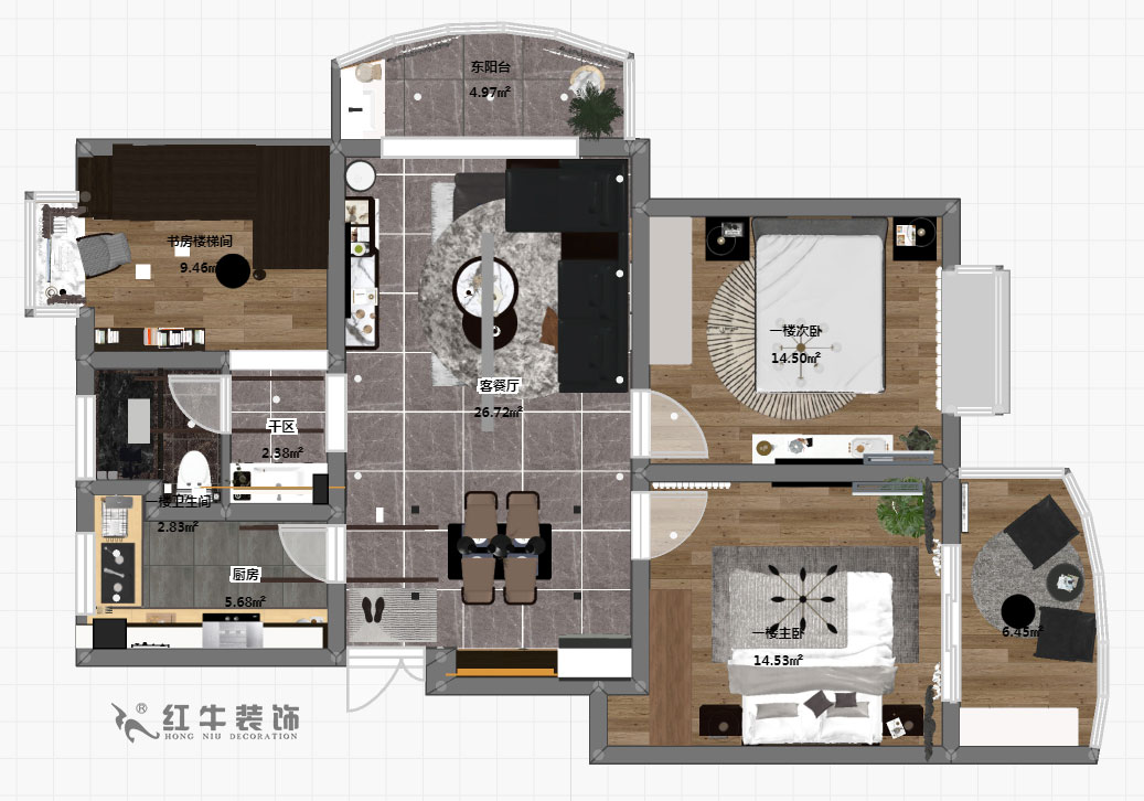 郭志成_墨香山莊25-1101-197㎡-輕奢簡美風格_5室3廳2衛(wèi)（老房裝修）_定制家￥260180_全包26萬00_05一樓彩平圖