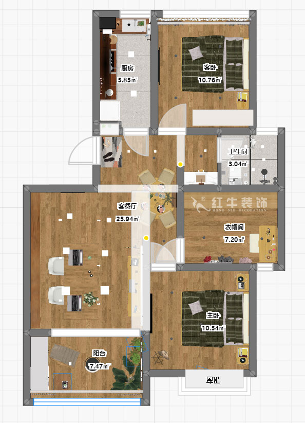 魏利利_津橋華府19-701-82㎡-現(xiàn)代簡約風格_3室2廳1衛(wèi)（二手房裝修）_定制家￥116227_全包13萬01_03彩平圖