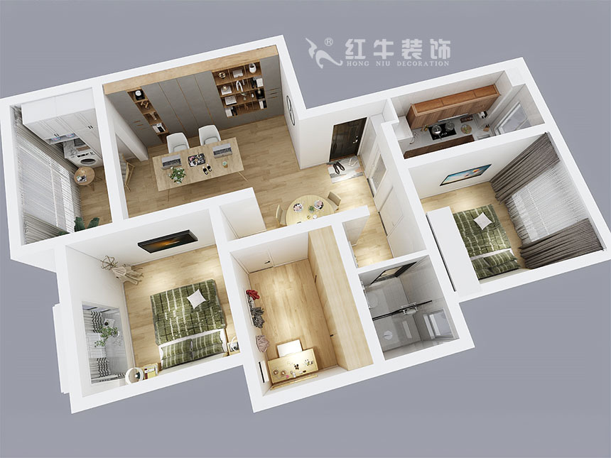 魏利利_津橋華府19-701-82㎡-現(xiàn)代簡約風格_3室2廳1衛(wèi)（二手房裝修）_定制家￥116227_全包13萬01_04鳥瞰圖