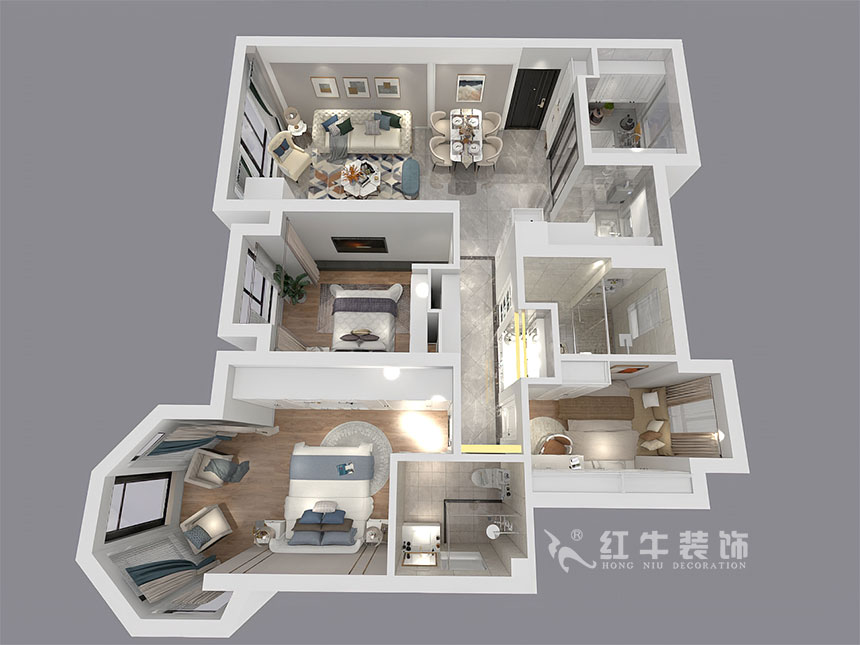 蔣琛_中南世紀雅苑6-801-105㎡-簡歐輕奢風格_3室2廳2衛(wèi)（二手房裝修）_定制家￥176971_全包15萬00_04鳥瞰圖