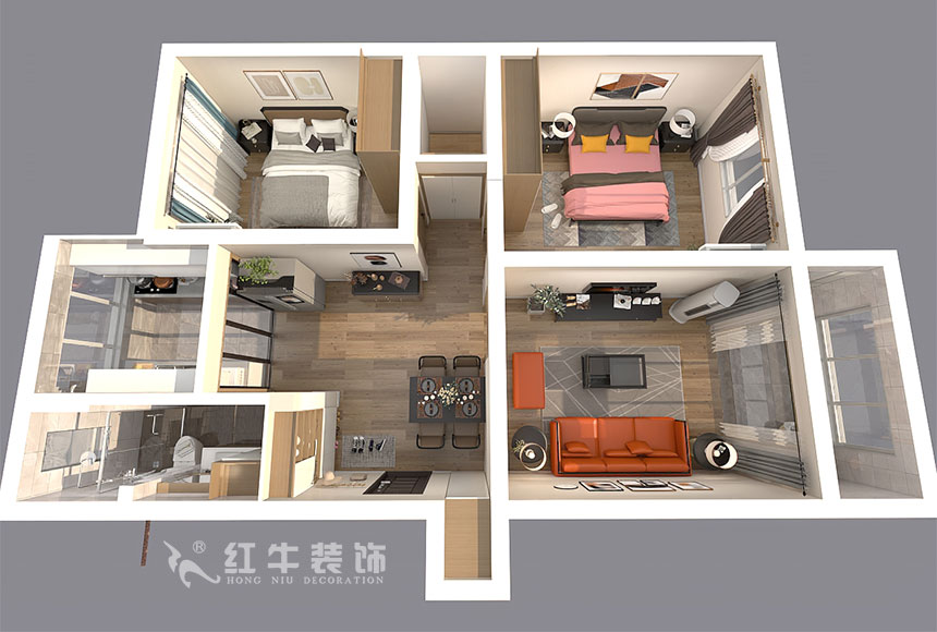 顧娟_全福小區(qū)10-201-90㎡-現(xiàn)代風(fēng)格_2室2廳1衛(wèi)（舊房裝修）_半包￥66800_全包13萬(wàn)00_04鳥(niǎo)瞰圖