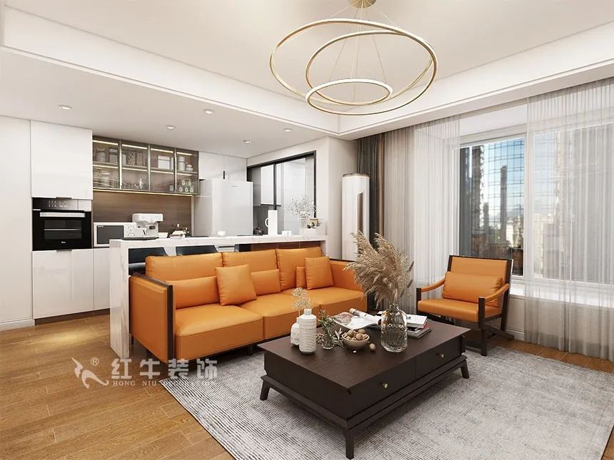 沙發(fā)不要靠墻，這樣設(shè)計(jì)才夠別致?。櫨阓東城水岸115㎡現(xiàn)代風(fēng)格_3室2廳1衛(wèi)_舊房裝修_全包17萬(wàn)）04