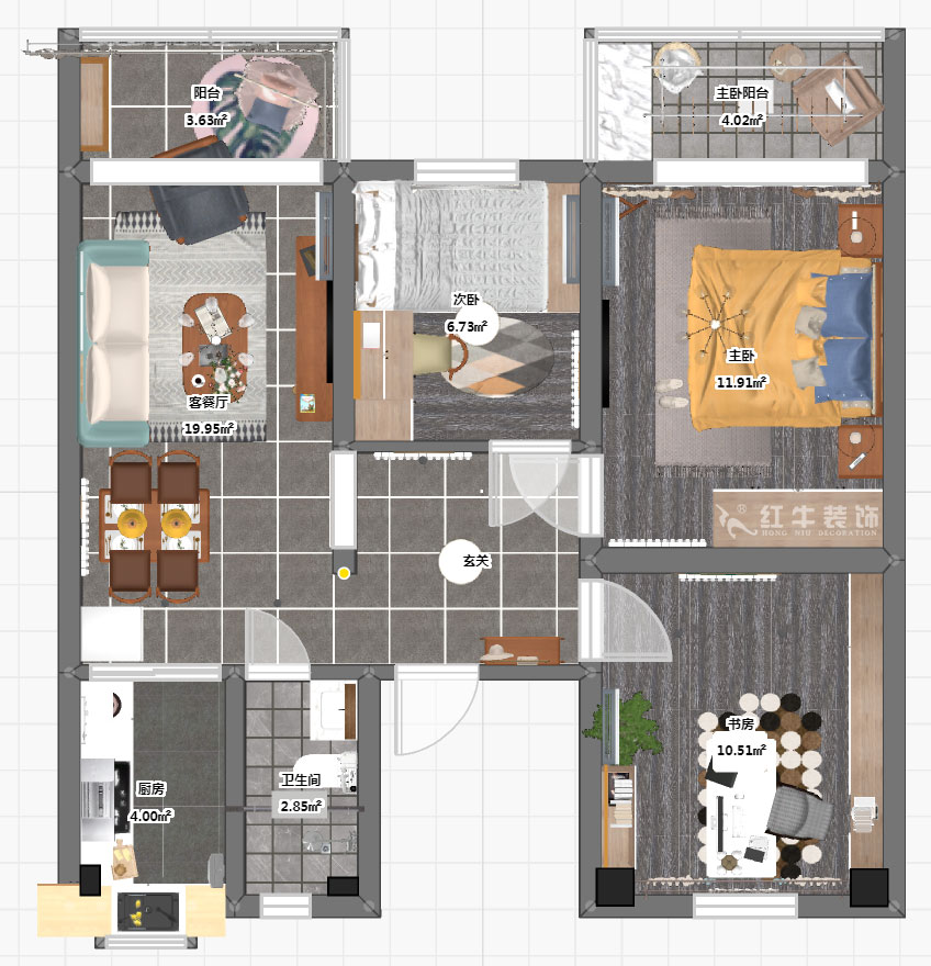 孟憲濤_良友里4-2-603-85㎡-現(xiàn)代風格_3室1廳1衛(wèi)（二手房裝修）_定制家￥89000_全包9萬00_03彩平圖