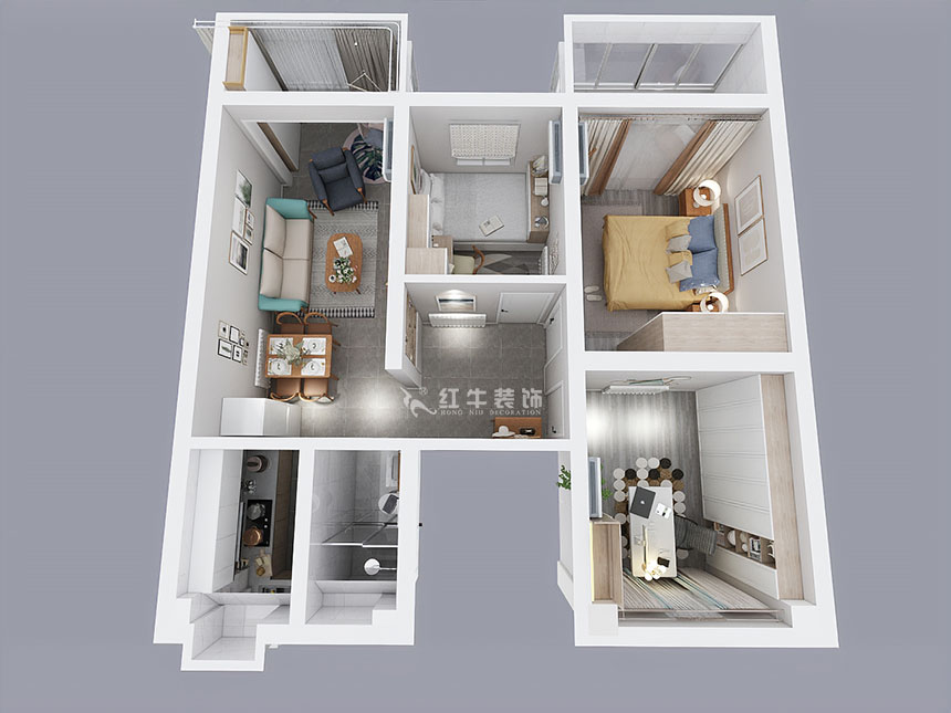 孟憲濤_良友里4-2-603-85㎡-現(xiàn)代風格_3室1廳1衛(wèi)（二手房裝修）_定制家￥89000_全包9萬00_04鳥瞰圖