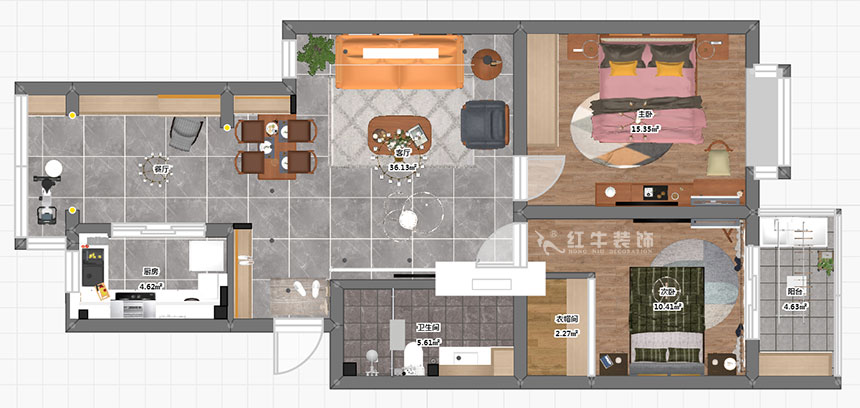 魏明花_標(biāo)營4號17-2-203-94㎡-現(xiàn)代簡約風(fēng)格_2室2廳1衛(wèi)（二手房裝修）_成品家￥134154_全包13