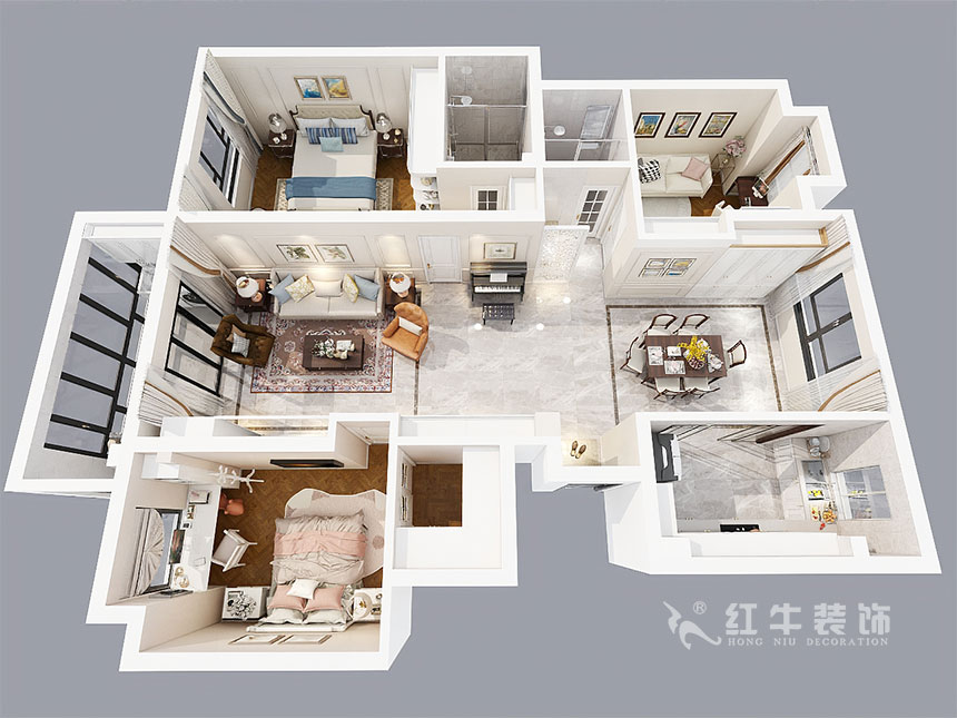 魏明花_華府國際8-1-801-142㎡-美式風格_3室2廳1衛(wèi)（毛坯房裝修）_定制家￥206480_全包20萬00_04鳥瞰圖