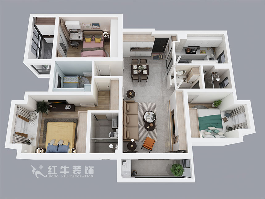 蔣琛｜中交錦蘭薈-130㎡-現(xiàn)代簡約風格｜4室2廳2衛(wèi)｜新房裝修｜定制家￥165462｜全包17萬｜00_04鳥瞰圖