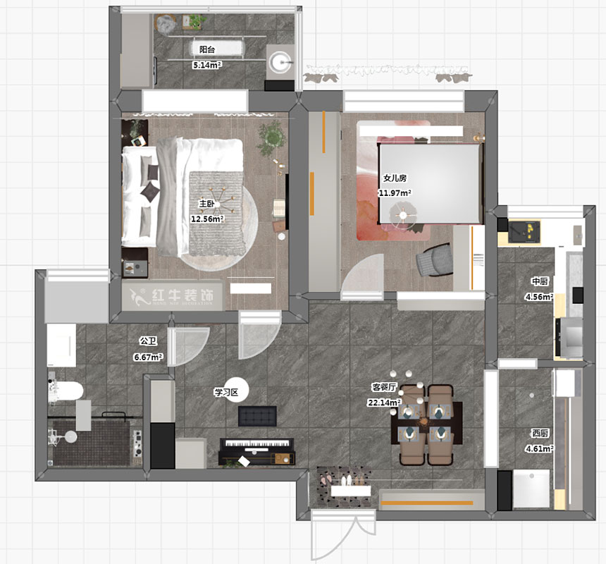 熊皓宇｜世茂濱江新城3-1-2102-90㎡-現(xiàn)代簡(jiǎn)約風(fēng)格｜2室2廳1衛(wèi)｜老房翻新｜成品家￥148100｜全包12萬(wàn)｜00_03彩平圖