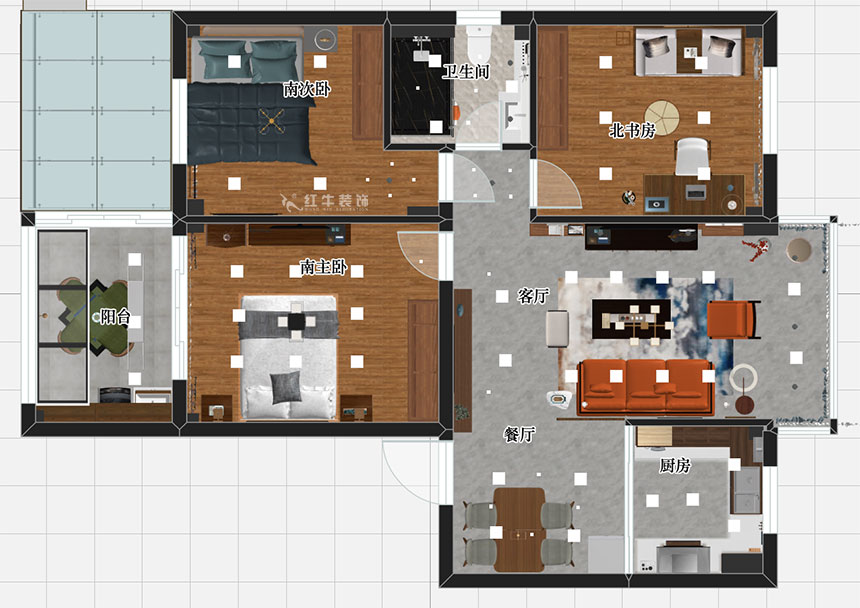 張智猿｜紅山山莊8-204-100㎡-簡中風(fēng)格｜3室1廳1衛(wèi)｜老房裝修｜定制家￥153700｜全包15萬｜00_03彩平圖