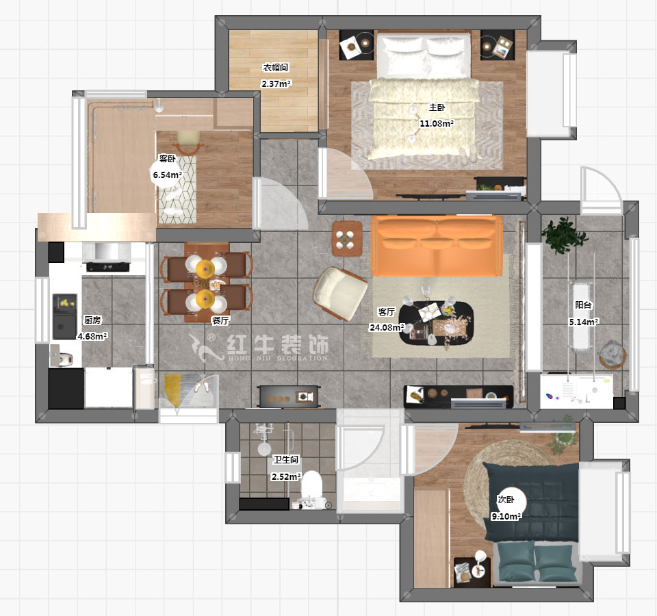 顧娟｜紅豆香江華庭4-3-105-89㎡-現(xiàn)代風(fēng)格｜2室2廳1衛(wèi)｜新房裝修｜定制家￥108740｜全包12萬(wàn)｜00_03彩平圖