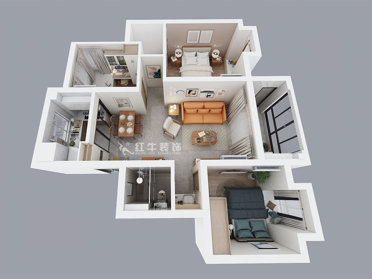 顧娟｜紅豆香江華庭4-3-105-89㎡-現(xiàn)代風(fēng)格｜2室2廳1衛(wèi)｜新房裝修｜定制家￥108740｜全包12萬(wàn)｜00_04鳥(niǎo)瞰圖