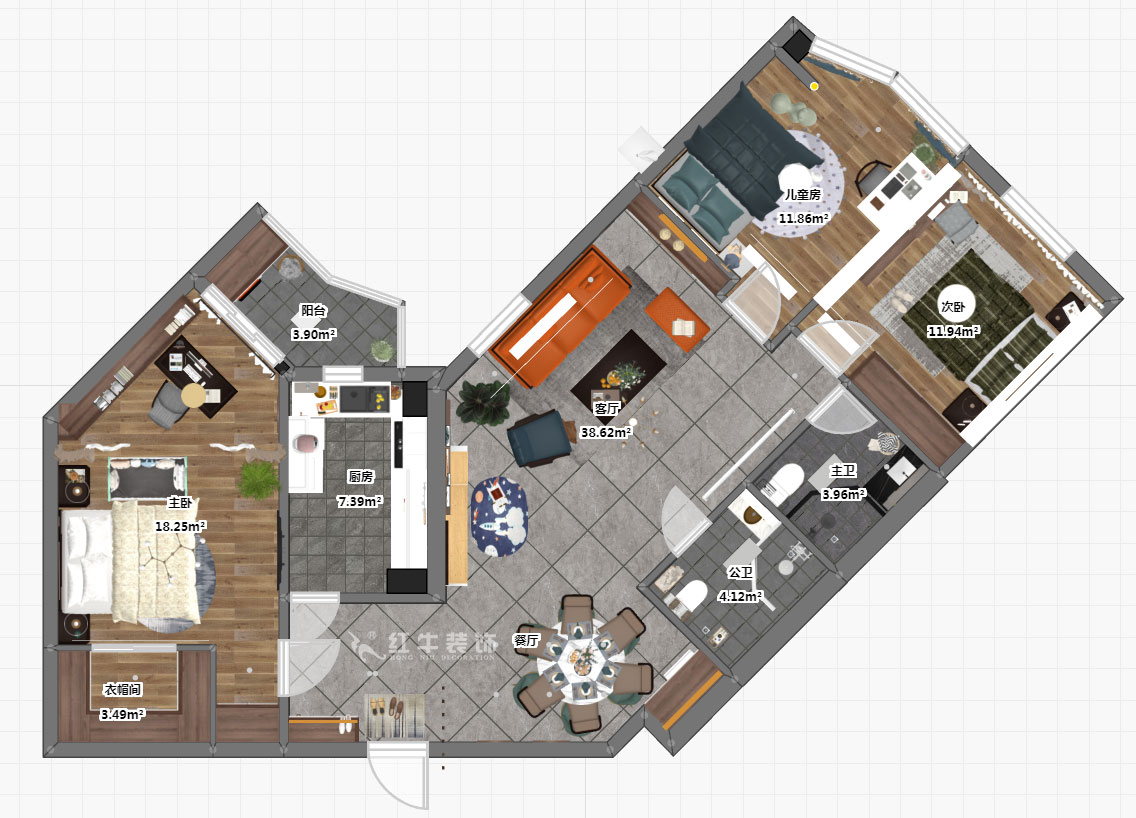 劉小勇｜豐匯大廈1202-138㎡-現代風格｜3室2廳2衛(wèi)｜老房裝修｜定制家￥196000｜全包19