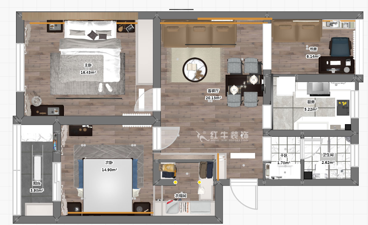 孟憲濤｜苜蓿園大街238號(hào)4-3-706-88㎡-簡約風(fēng)格｜3室1廳1衛(wèi)｜老房裝修｜定制家￥135121｜全包14萬｜00_03彩平圖