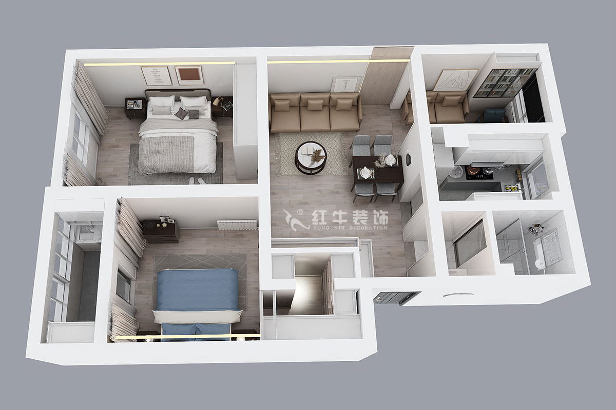 孟憲濤｜苜蓿園大街238號(hào)4-3-706-88㎡-簡約風(fēng)格｜3室1廳1衛(wèi)｜老房裝修｜定制家￥135121｜全包14萬｜00_04鳥瞰圖