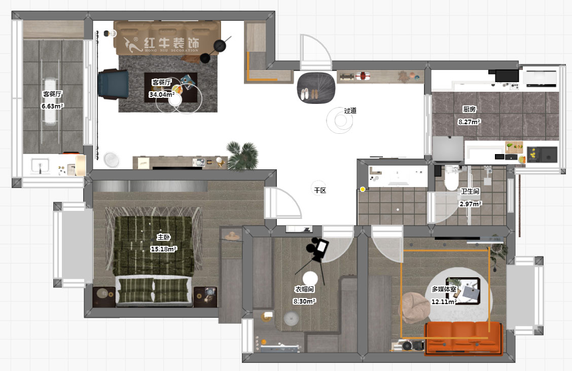 蔣?。趟铺?-3-401-106㎡-現(xiàn)代簡約風(fēng)格｜3室2廳1衛(wèi)｜新房裝修｜成品家￥152999｜全包15萬｜00_03彩平圖