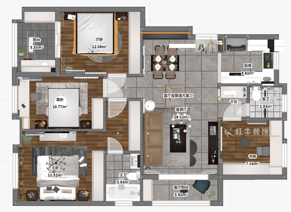 蔣?。试娙f都玲瓏樾11-601-120㎡-現(xiàn)代簡約風格｜4室2廳2衛(wèi)｜新房裝修｜定制家￥160129｜全包17萬｜00_03彩平圖