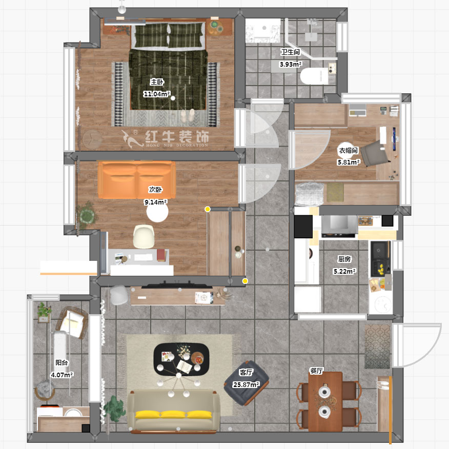 孟憲濤｜華潤(rùn)幸福里10-2203-88㎡-簡(jiǎn)約風(fēng)格｜3室1廳1衛(wèi)｜新房裝修｜定制家￥118229｜全包12萬｜00_03彩平圖