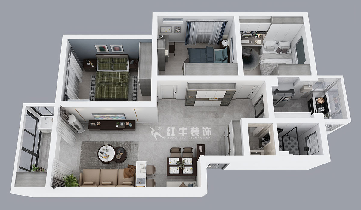 仇美蓉｜南方花園B組團18-401-93㎡-簡約風格｜3室2廳1衛(wèi)｜二手房裝修｜定制家￥118689｜全包12萬｜00_04鳥瞰圖