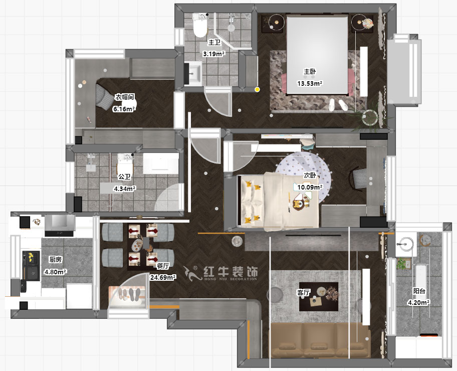 仇美蓉｜語山苑2-2-203-86㎡-簡約風(fēng)格｜3室2廳1衛(wèi)｜新房裝修｜半包￥85000｜半包8