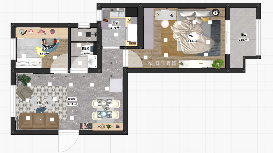朱明琪｜御道嘉庭8-110-82㎡-現(xiàn)代簡(jiǎn)約風(fēng)格｜2室2廳1衛(wèi)｜新房裝修｜定制家￥123516｜全包12萬(wàn)｜00_03彩平圖