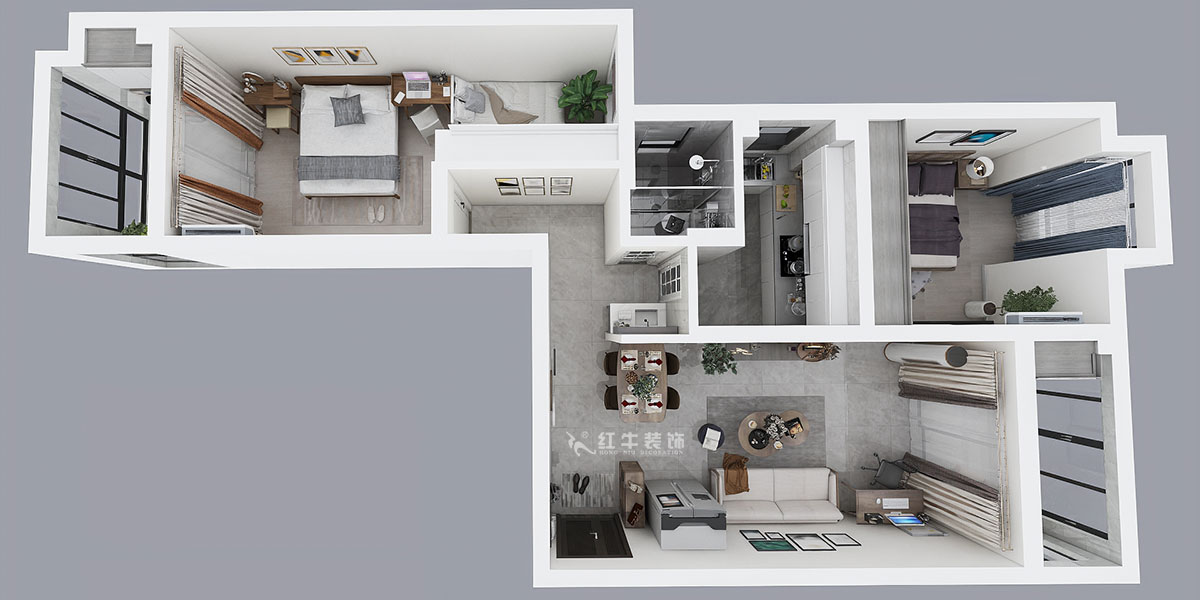 仇美蓉｜御道嘉庭1-1-704-90㎡-簡(jiǎn)約風(fēng)格｜2室2廳1衛(wèi)｜新房裝修｜定制家￥120137｜全包12萬(wàn)｜00_04鳥瞰圖