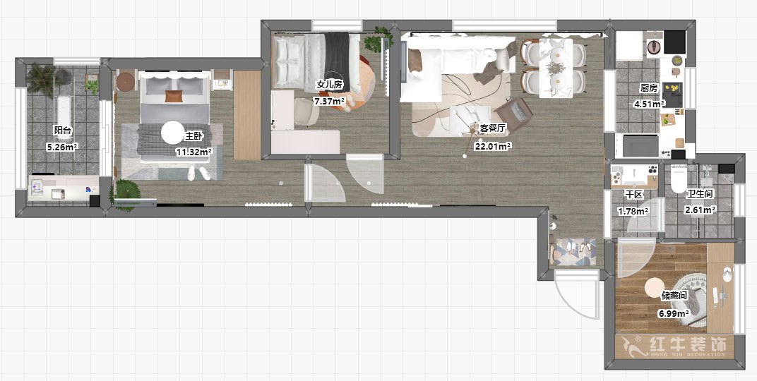 賈庭｜燕歌園7-2806-80㎡-現(xiàn)代風格｜3室2廳1衛(wèi)｜新房裝修｜定制家￥92200｜全包9