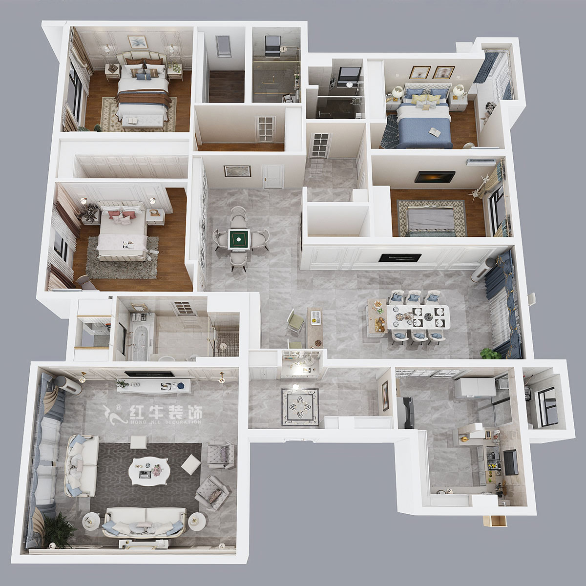 魏明花｜碧桂園鳳雅苑9-1004-260㎡-現(xiàn)代簡約風格｜4室3廳3衛(wèi)｜毛坯房裝修｜定制家￥368533｜全包36萬｜00_03鳥瞰圖