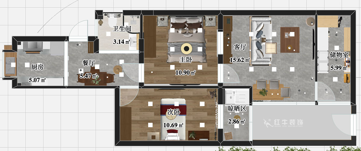 張智猿｜后宰門街32號(hào)7-2-16-73㎡-簡(jiǎn)中風(fēng)格｜2室2廳1衛(wèi)｜老房裝修｜定制家￥111798｜全包11萬｜00_03平面彩圖