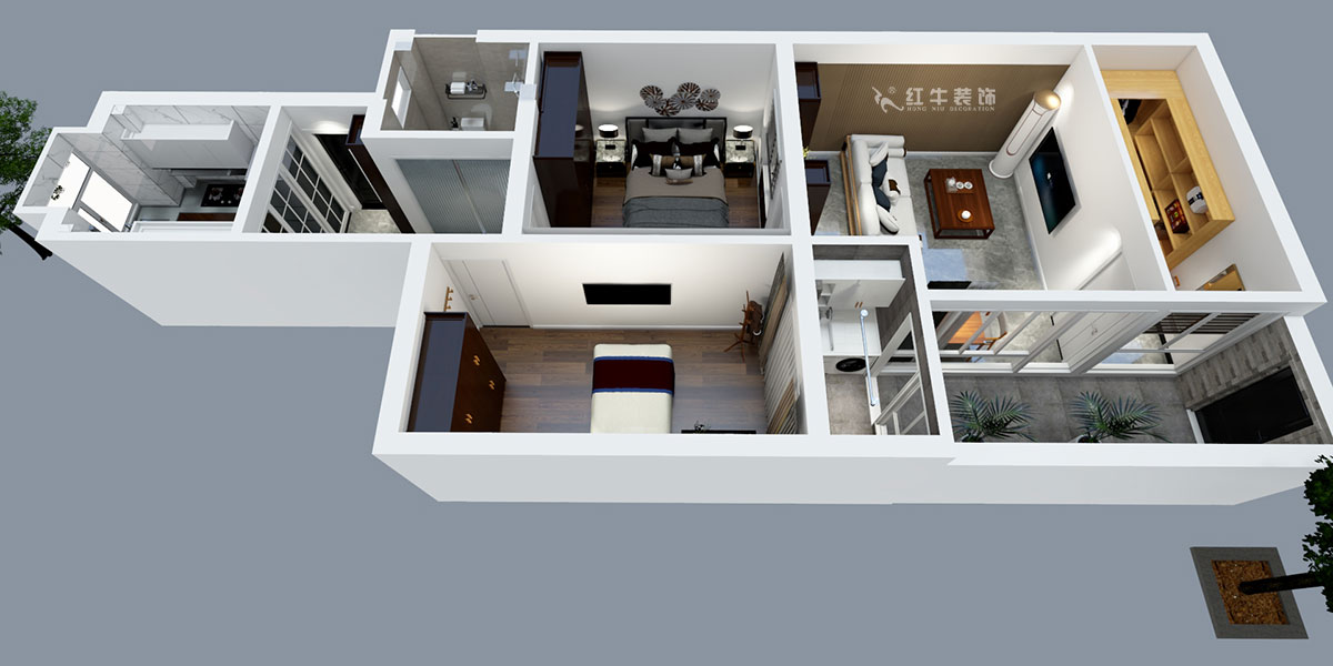 張智猿｜后宰門街32號(hào)7-2-16-73㎡-簡(jiǎn)中風(fēng)格｜2室2廳1衛(wèi)｜老房裝修｜定制家￥111798｜全包11萬｜00_04鳥瞰圖