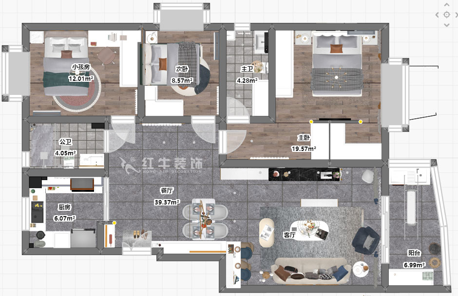 仇美蓉｜錦虹美苑9-1-201-120㎡-現(xiàn)代輕奢風(fēng)格｜3室2廳2衛(wèi)｜舊房裝修｜定制家￥184061｜全包18