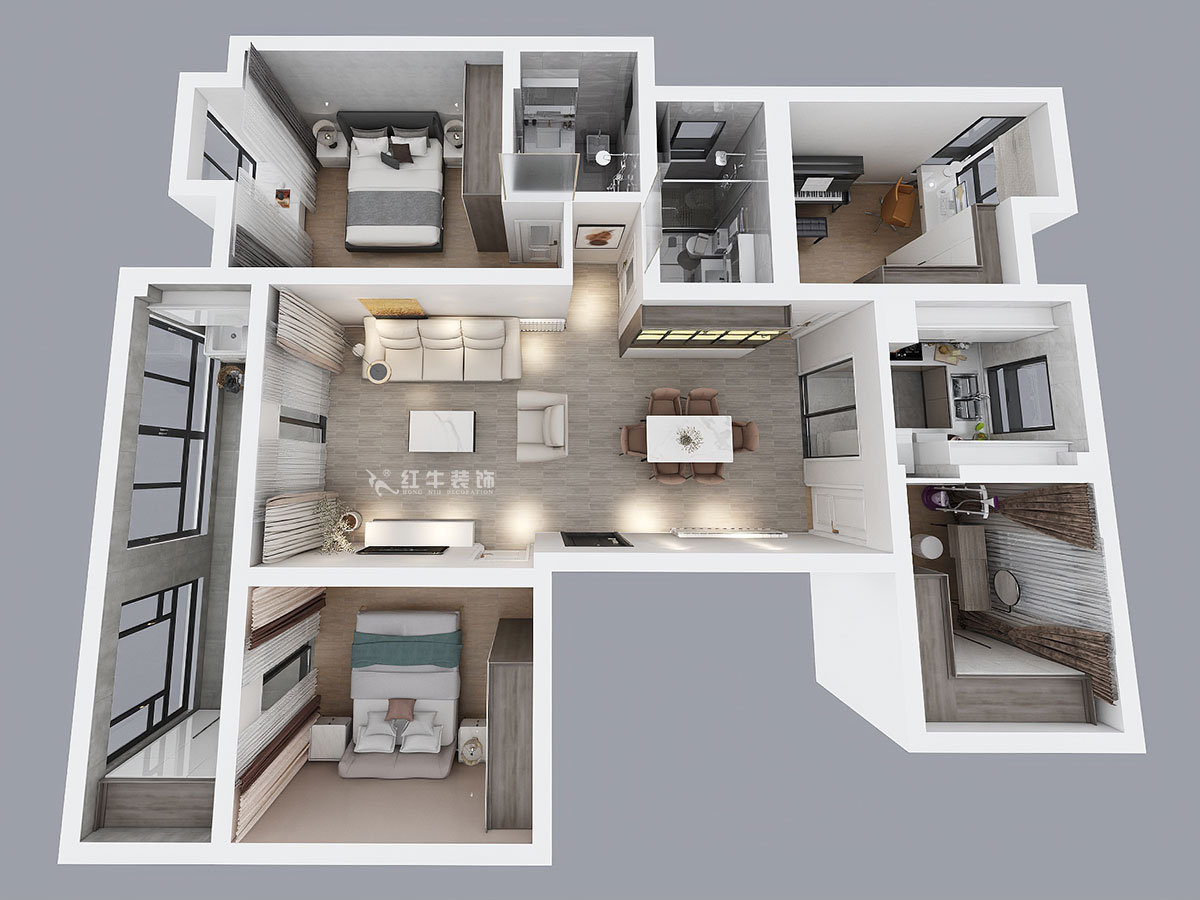 劉小勇｜復(fù)地新都國(guó)際公寓-三期20-2-1202-130㎡-現(xiàn)代簡(jiǎn)約風(fēng)格｜4室2廳2衛(wèi)｜二手房裝修｜定制家￥142400｜全包15