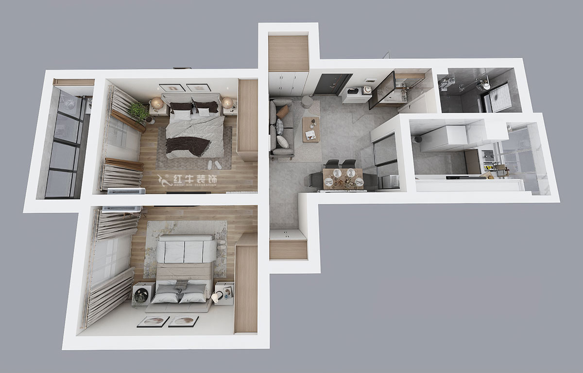 蔣琛｜安泰村21-401-80㎡-現(xiàn)代簡約風(fēng)格｜2室1廳1衛(wèi)｜舊房裝修｜定制家￥126767｜全包12萬｜00_04鳥瞰圖