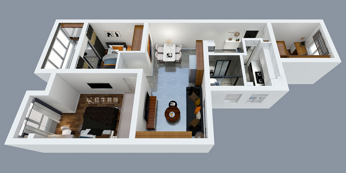 張智猿｜紫楊佳園二期22-407-86㎡-北歐風格｜3室2廳1衛(wèi)｜新房裝修｜定制家￥108698｜全包11萬｜00_04鳥瞰圖