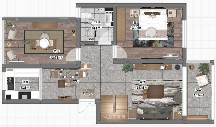 吳波｜錢塘望景20-2-505-140㎡-現代風格｜4室2廳2衛(wèi)｜舊房裝修｜定制家￥171024｜全包17