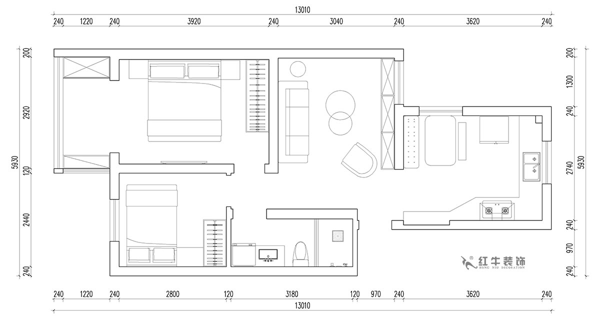 朱明琪｜富康新村8-204-63㎡-北歐原木風(fēng)格｜2室2廳1衛(wèi)｜老房翻新｜定制家￥112770｜全包11萬(wàn)｜00_02平面布局圖